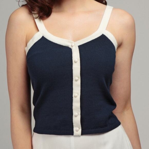 NWT ModCloth x Collectif All Buttoned Up Clara Knit Sweater Nautical Tank Top - Picture 2 of 10